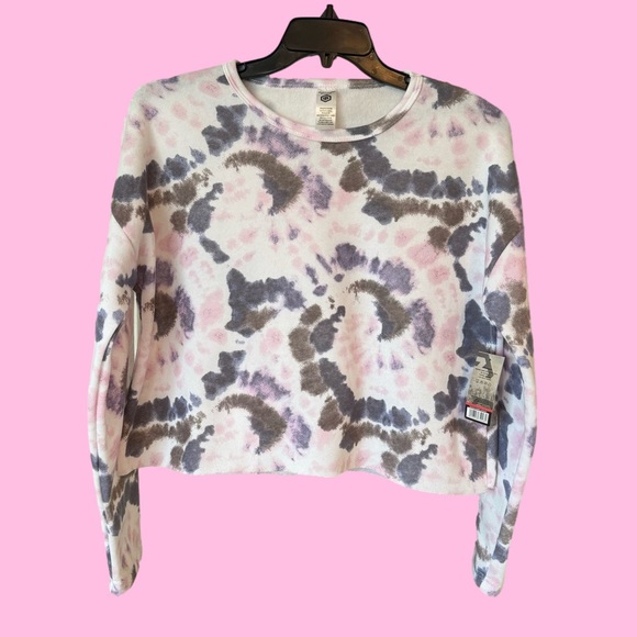Series 8 Fitness Tops - Series 8 Fitness White Pink and Purple Tie Dye Crop Top Long Sleeve Pullover Top